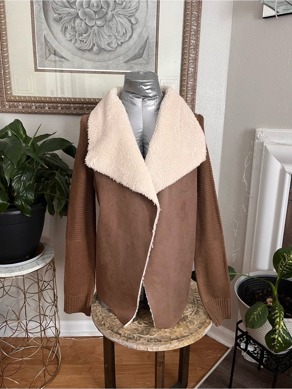 Cavalini Brown Jacket with Cream Faux-Shearling Collar